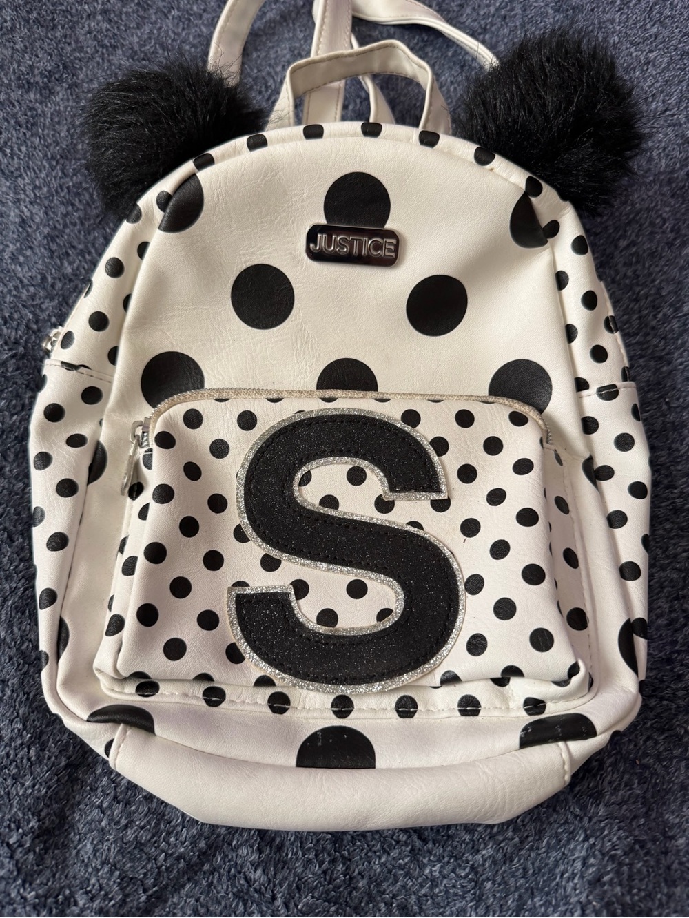 Justice Initial Polka Dot Mini Backpack Letter S Pom Pom